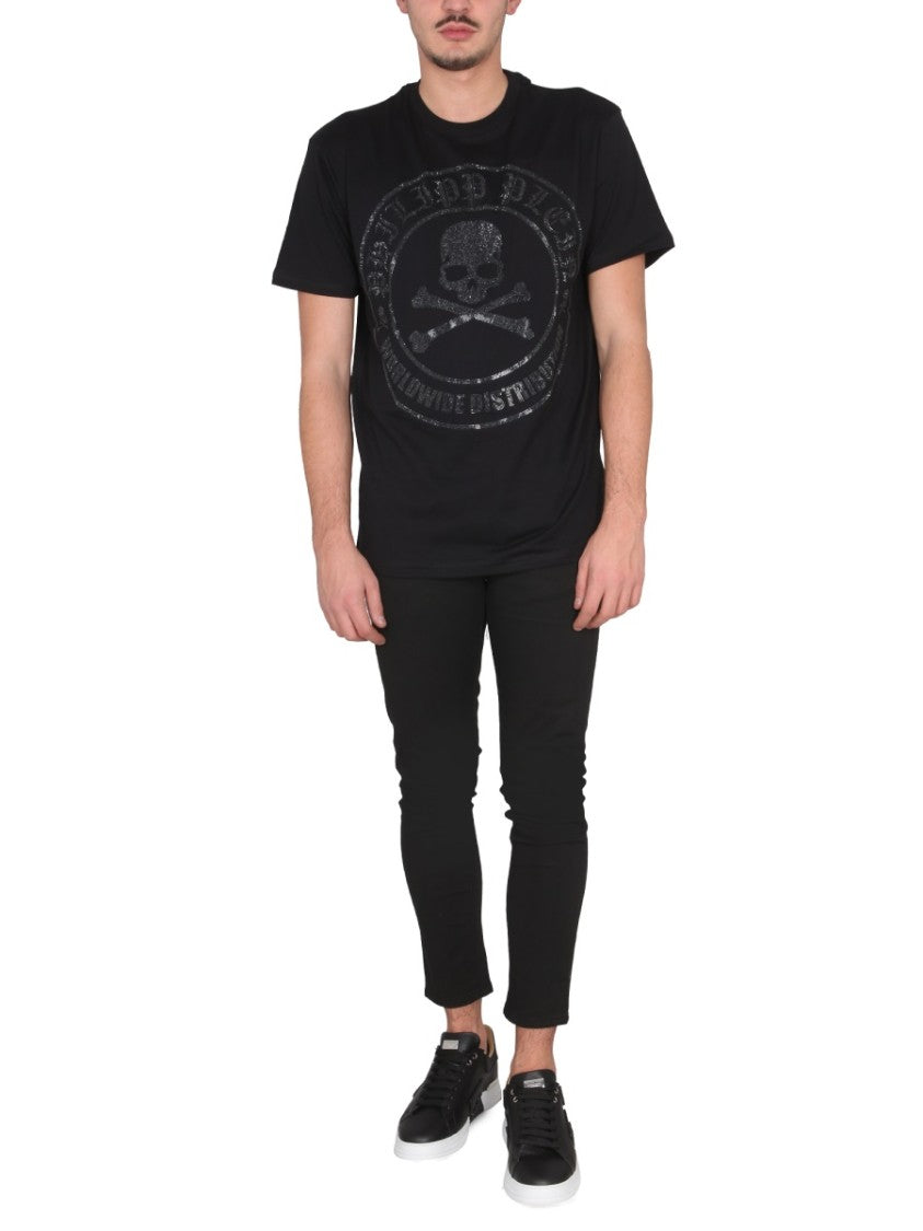 Philipp Plein Crewneck T-Shirt With Glossy Skull Graphic