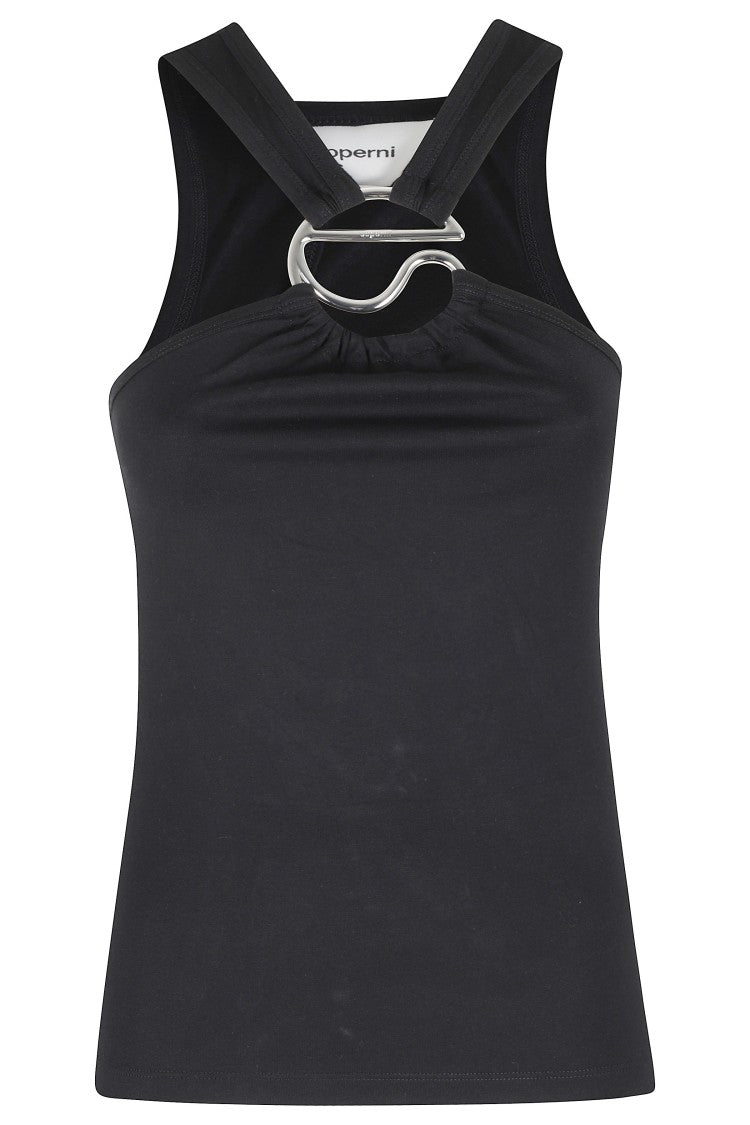 Coperni Black C-Logo Crossed Metal-Buckle Cotton-Blend Tank Top