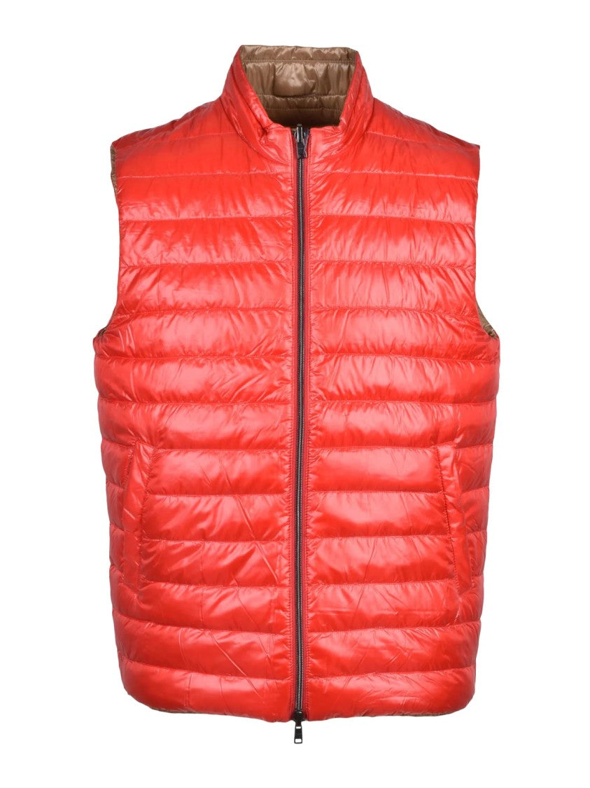 Herno Red/Khaki Polyamide Down Centogrammi Reversible Vest