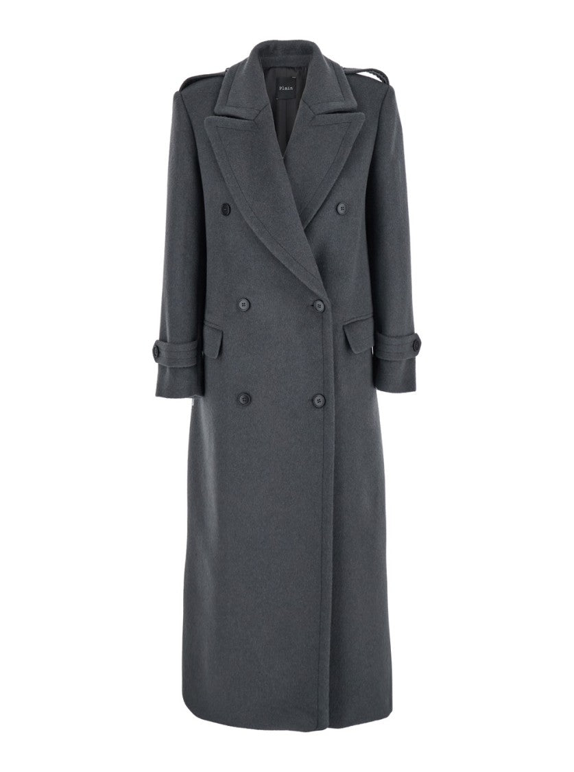 Plain Double Breasted Long Coat