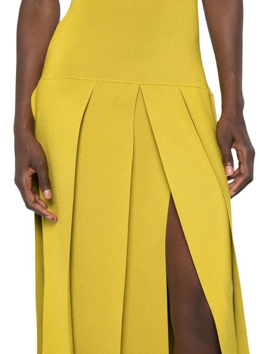 Alaïa Sleeveless High-Neck Pleated Maxi Dress