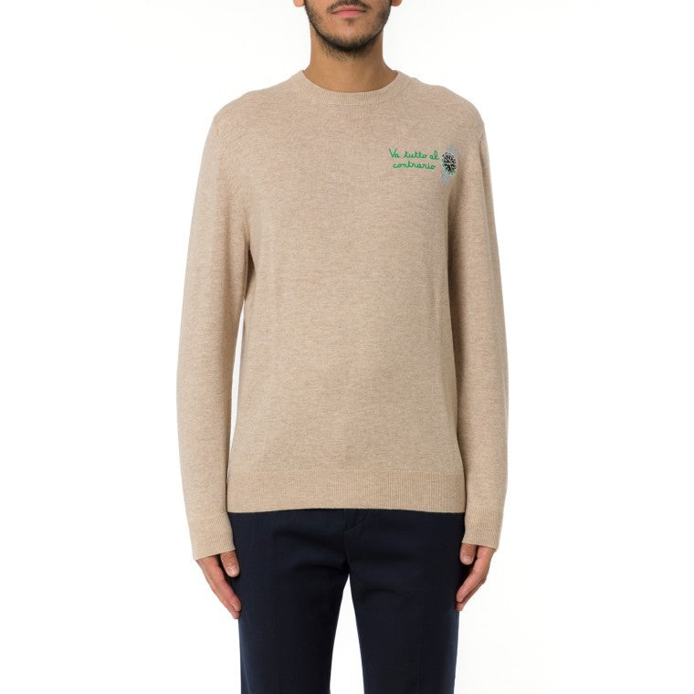 Mc2 Saint Barth Beige Crewneck Sweater With Embroidered Detail