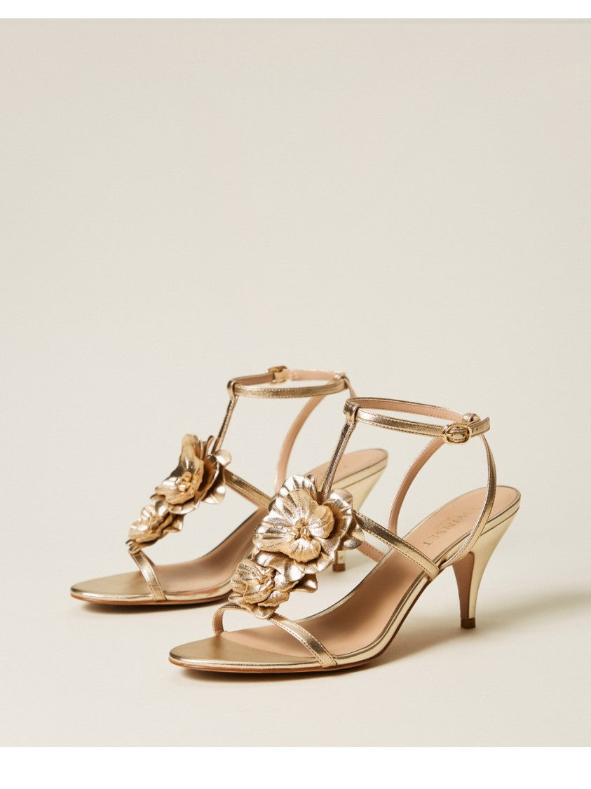 Twin-Set Kitten Heel Sandals With Metallic Gold Finish