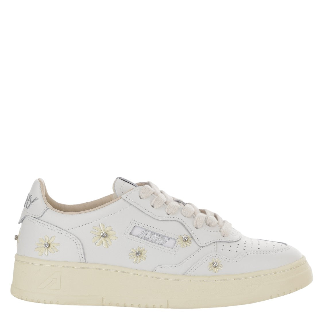 Autry Low Leather Sneakers With Embroidered Floral Details