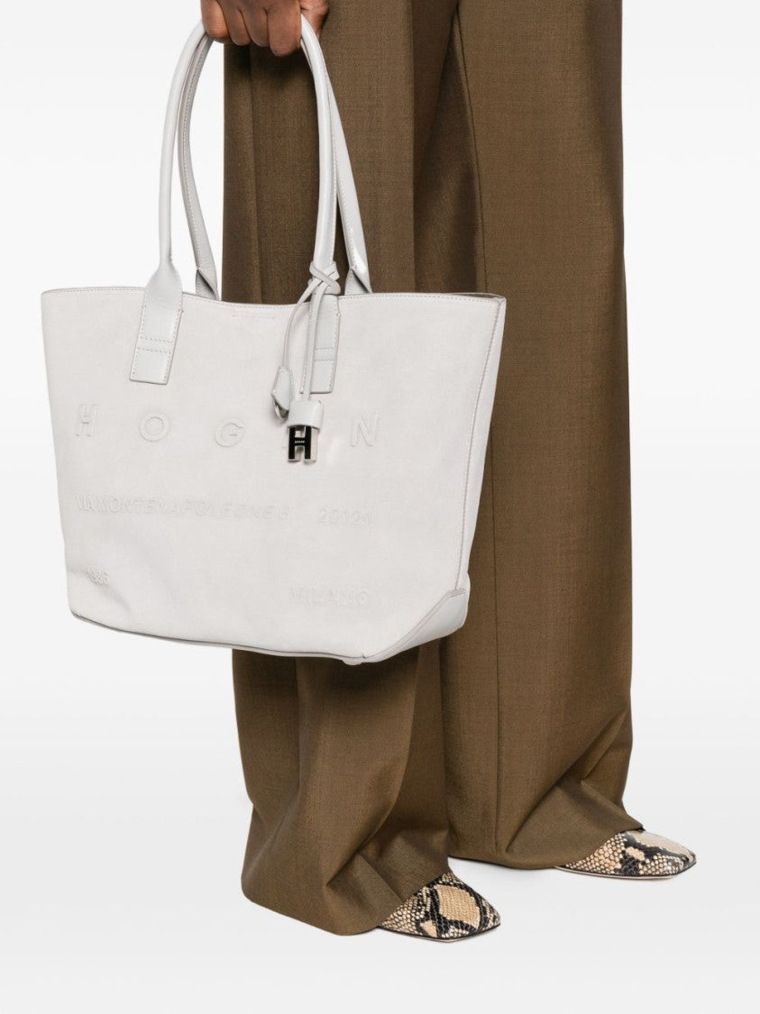 Hogan Spacious Grey Calf Leather Shopper Bag