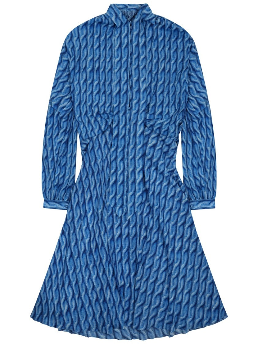 Balenciaga Textured Wave Print Midi Dress With Fitted Waist