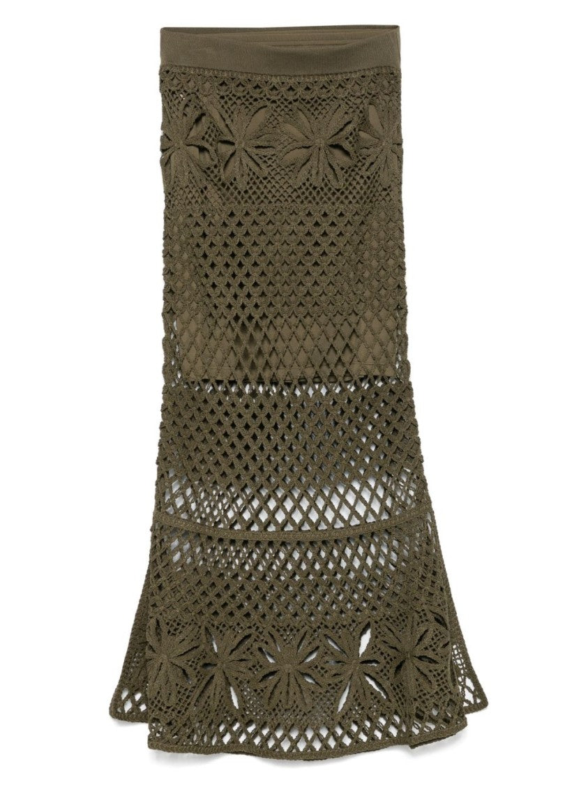 Pinko Embroidered Crochet Midi Skirt With Flared Hem