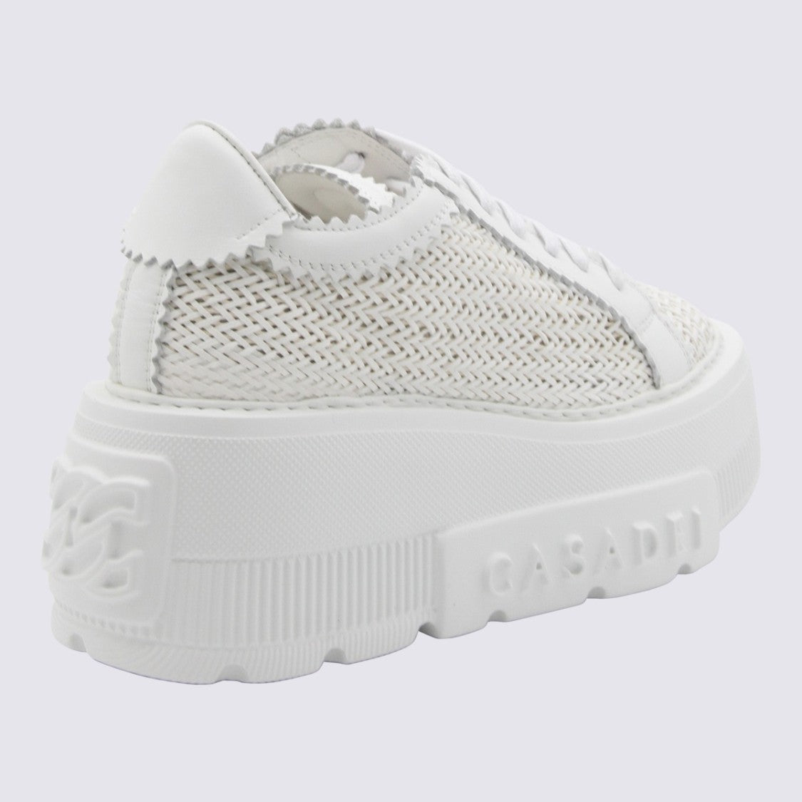 Casadei Textured White Leather Sneakers With Platform Sole