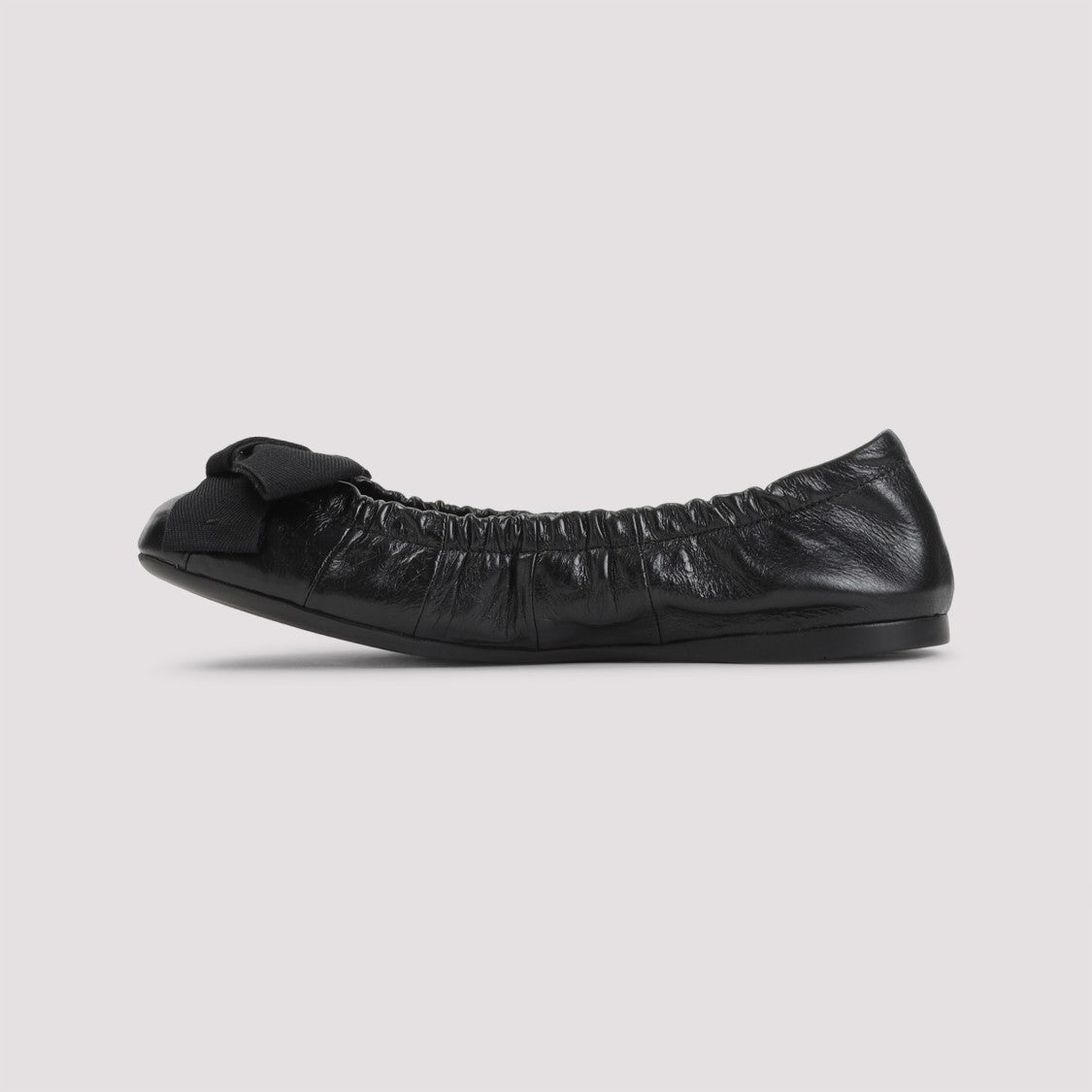 Prada Gathered Black Calf Leather Ballerina Flats