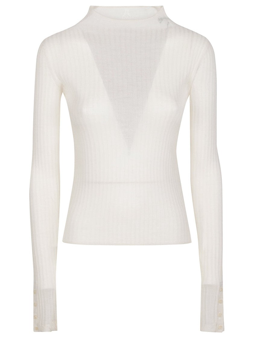 Patrizia Pepe Long Sleeve Turtle Neck Fitted Ribbed Wool Turtleneck