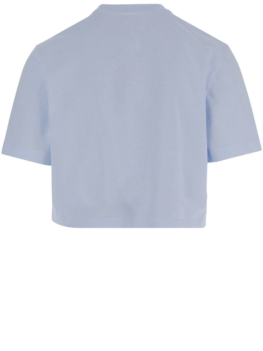 Jacquemus Cropped Light Blue Cotton T-Shirt With Embroidered Logo