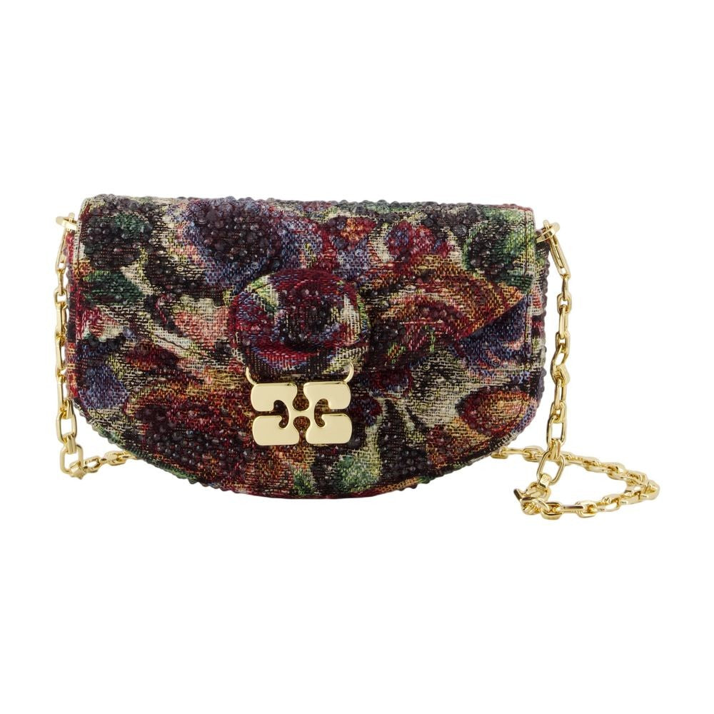 Ganni Curved Tapestry Wallet On Chain With Floral Design