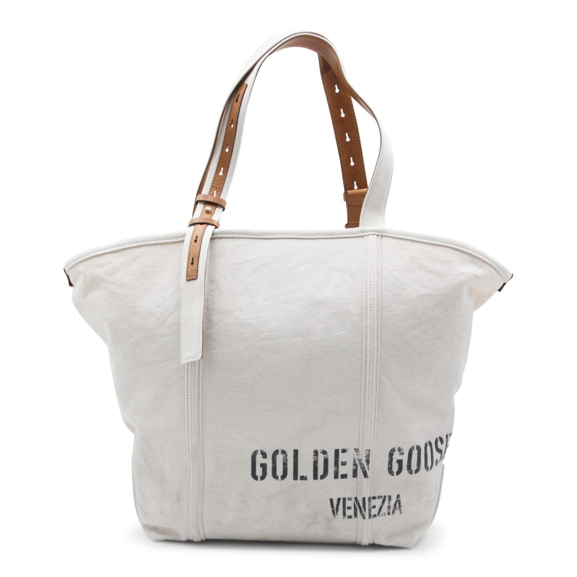 Golden Goose Beige Canvas Tote Bag With Leather Straps