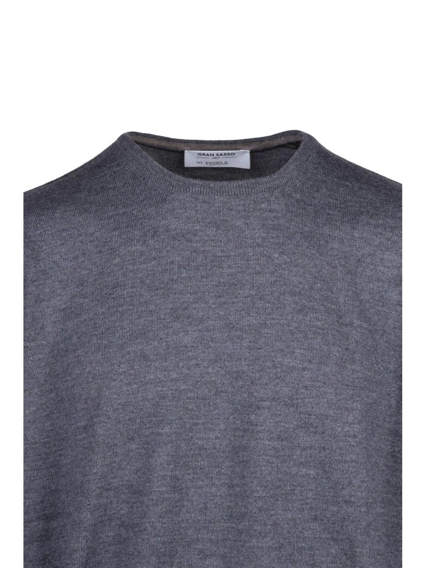 Gran Sasso X Fedele Grey Tailored Virgin Wool Crewneck Sweater