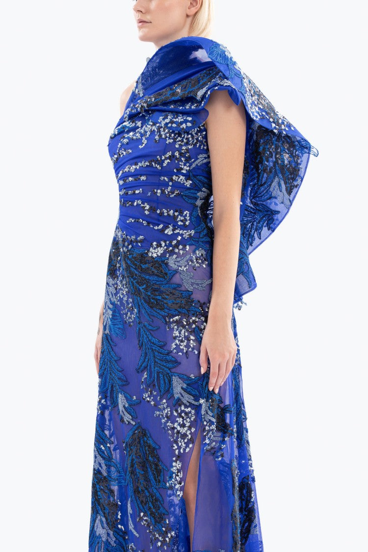 Saiid Kobeisy One-Shoulder Embroidered Long Dress