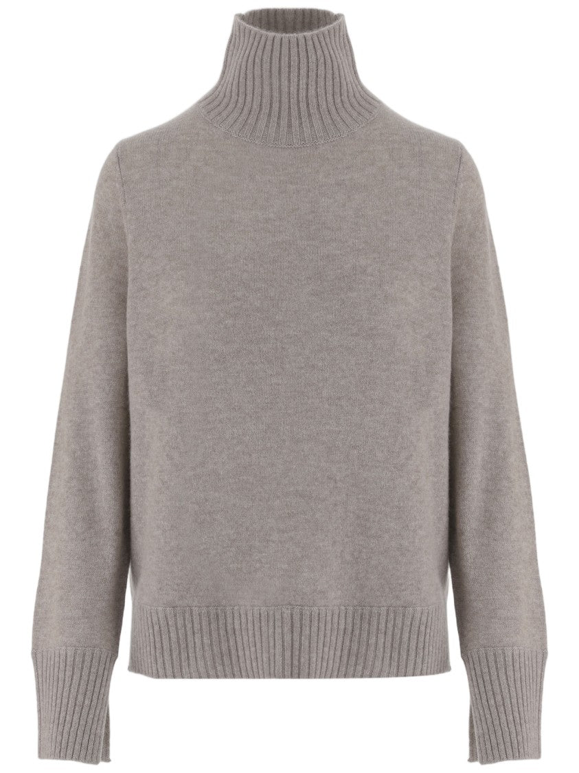 Allude Beige Ribbed Turtleneck Cashmere Sweater