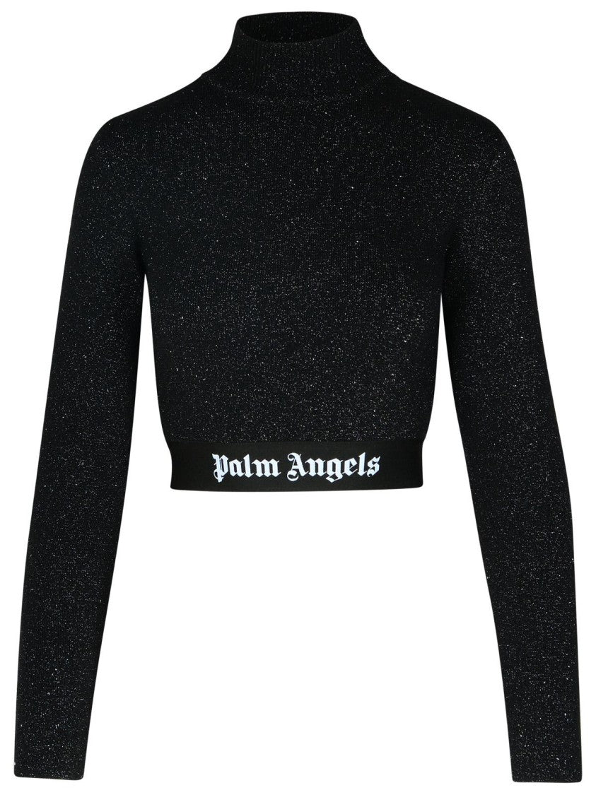 Palm Angels Crop Top In Black Viscose Blend