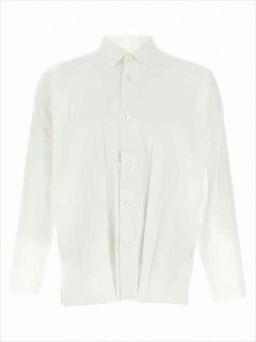 Homme Plissé Issey Miyake Pleated Long Sleeve Shirt With Classic Collar