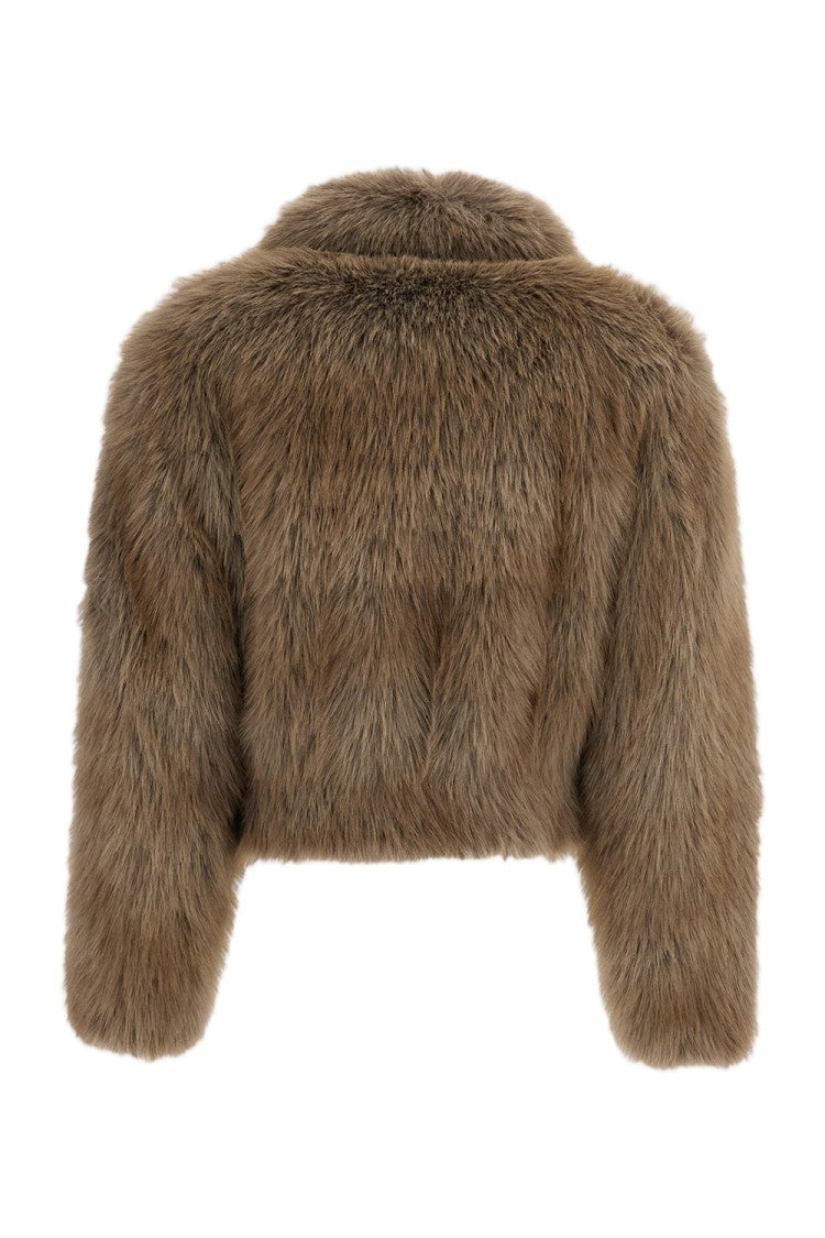 Stand Studio Grey Lena Cropped Faux-Fur Jacket