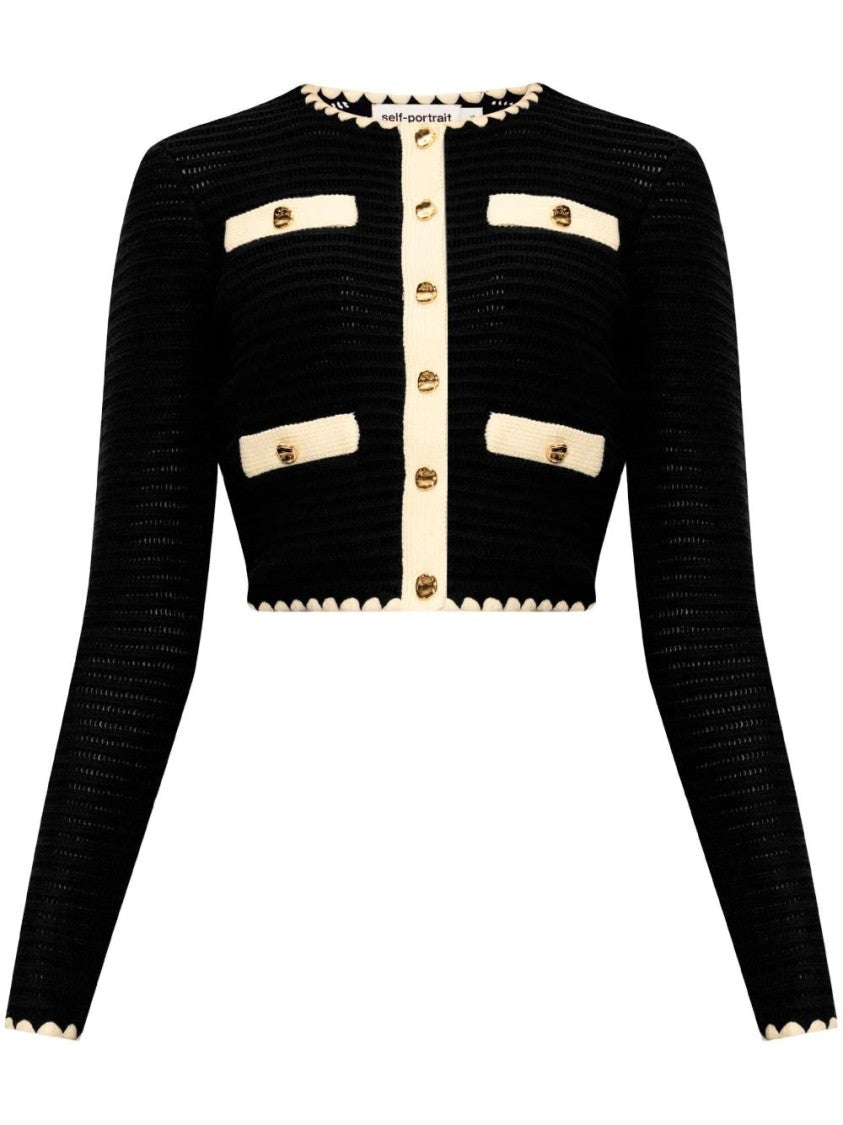 Self-Portrait Crochet-Knit Cropped Cardigan