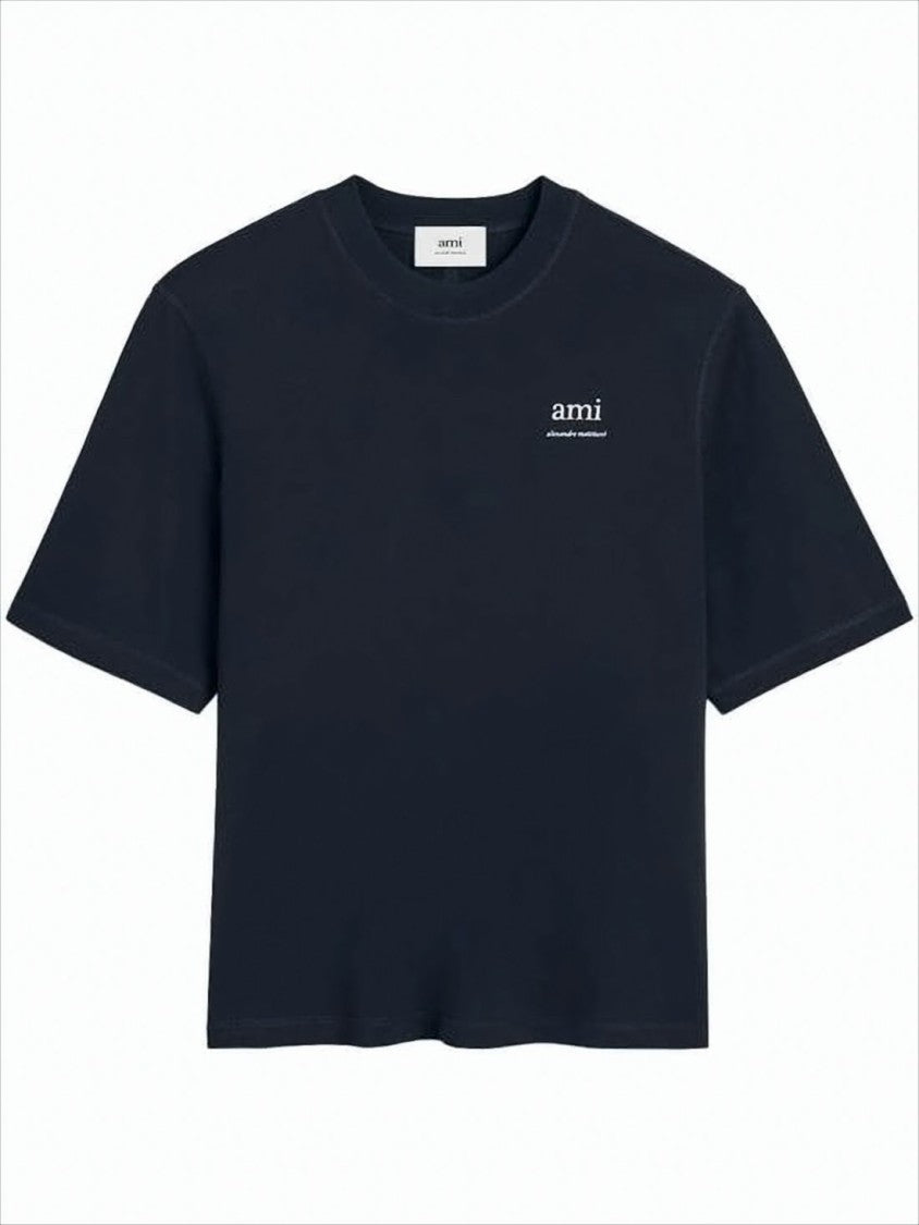 Ami Cropped Black Cotton T-Shirt With Subtle Branding
