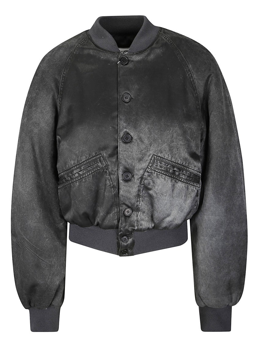 Mm6 By Maison Margiela Textured Black Bomber Jacket