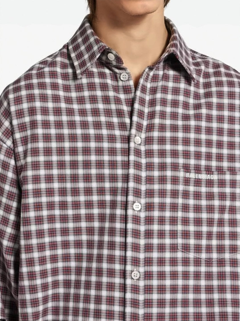 Balenciaga Layered Short-Sleeve Checkered Shirt With Classic Collar