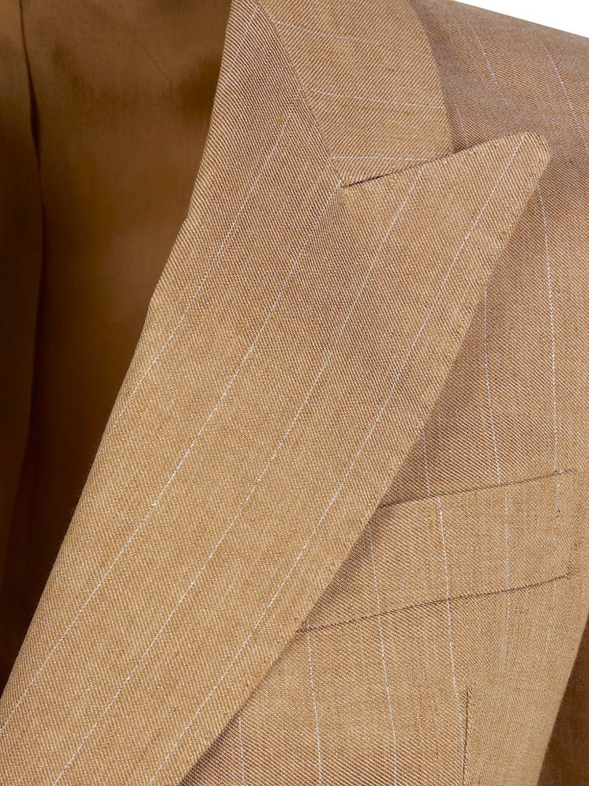 Tagliatore Brown Striped Double Breasted Linen-Viscose Suit