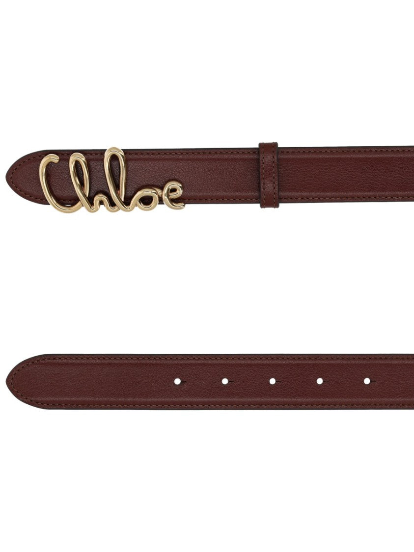 Chloé Chloe Iconic Cursive Logo Brown Leather Belt