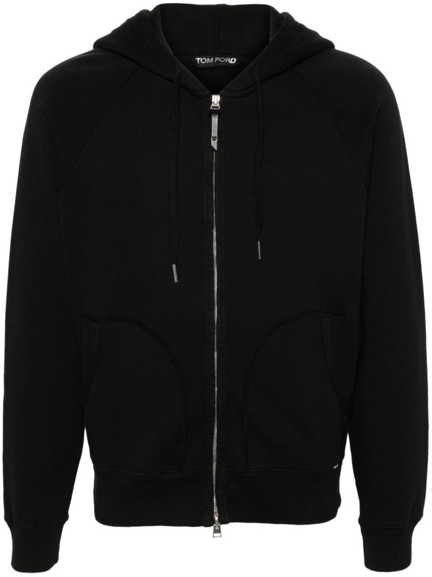 Tom Ford Black Hooded Sweatshirt With Front Zipper
