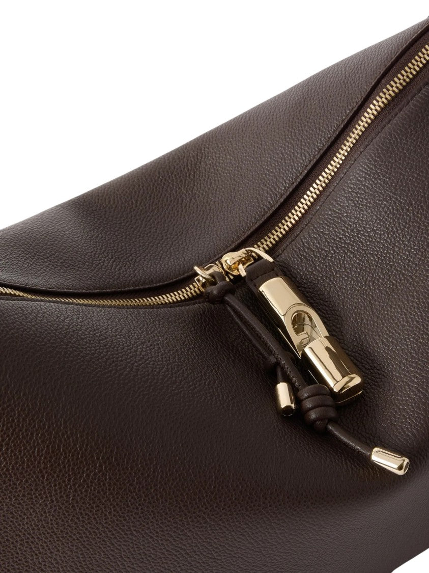 Furla Debby M Dark Brown Grained Calf Leather Shoulder Bag