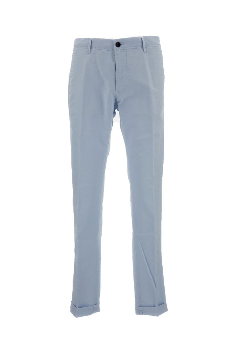 Incotex Light Blue Slim-Fit Cotton Trousers With Cuffed Hem