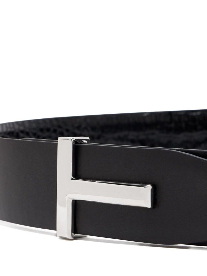 Tom Ford Textured Black Vitello Leather Belt