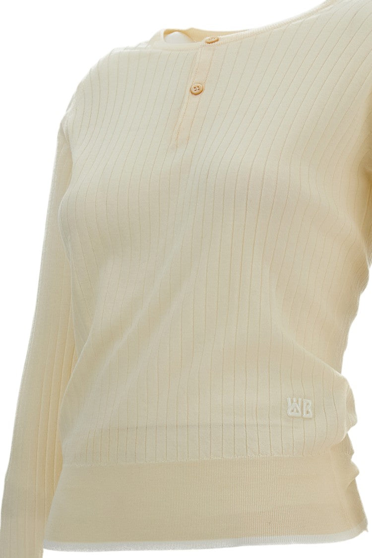 Wales Bonner Ribbed Knit Crewneck Sweater With Button Fastening