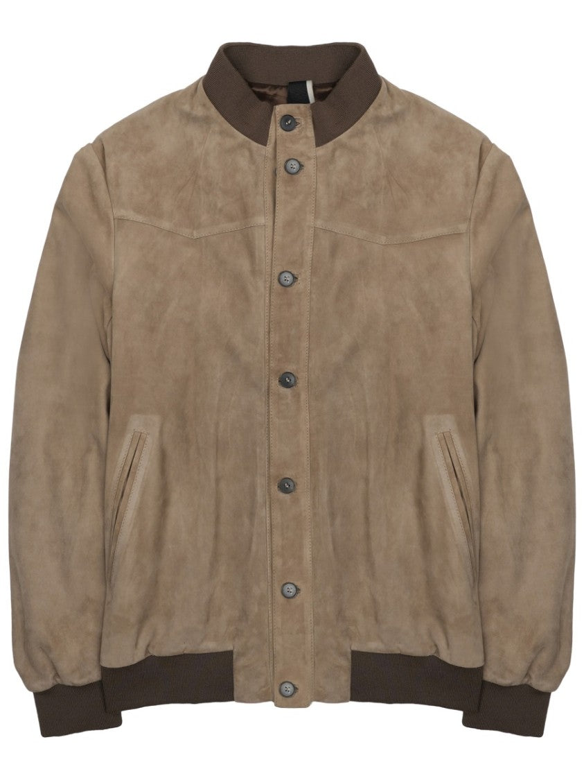 Low Brand Suede-Textured Beige Sports Jacket With Contrasting Details