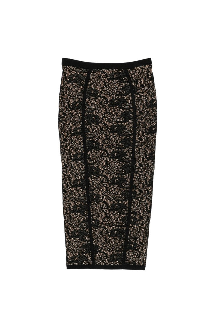 Elisabetta Franchi Black Lace-Effect Panel Midi Skirt