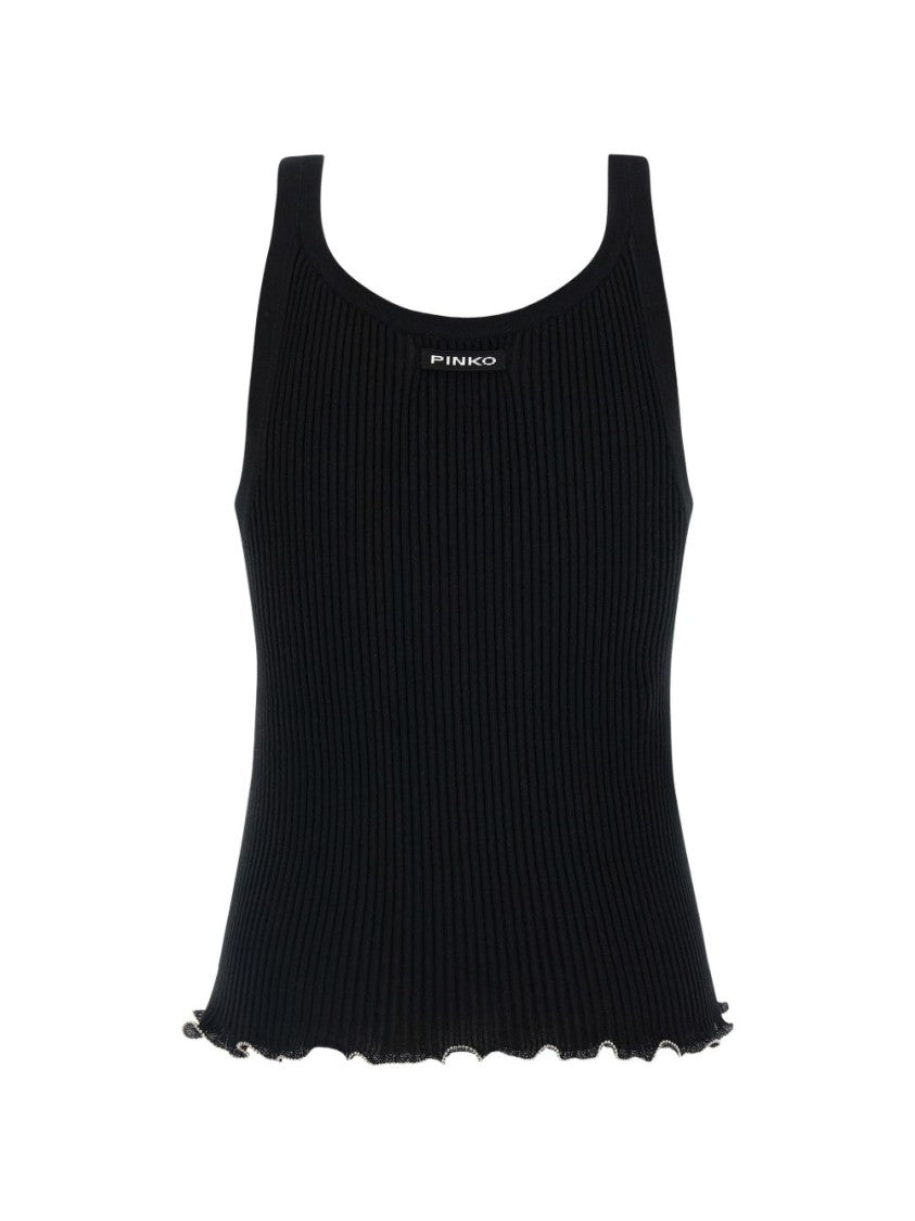 Pinko Black Ribbed Beaded Tank Top