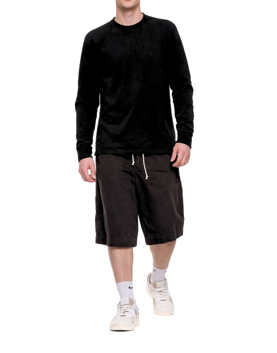 James Perse Black Cotton Long Sleeve Crew Pique T-Shirt