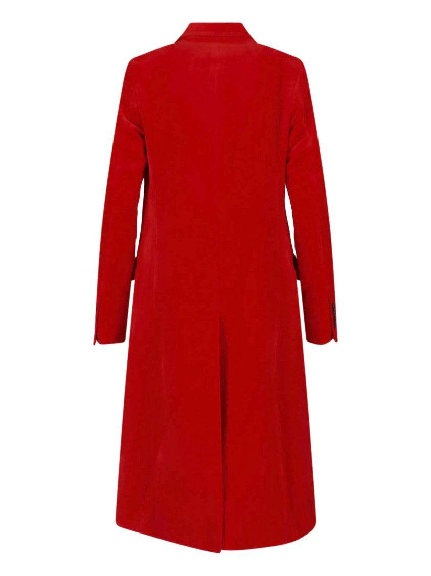 Jil Sander Red Double-Breasted Cotton Linen Coat