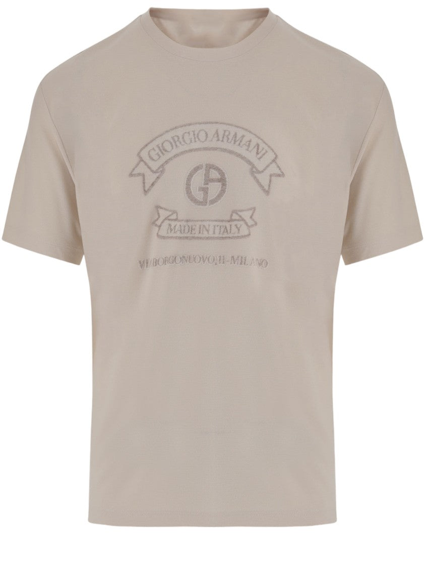 Giorgio Armani Viscose T-Shirt With Front Logo Print And Straight Hem
