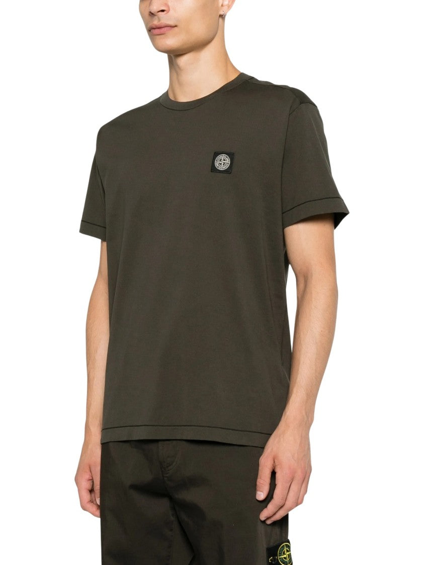 Stone Island Short-Sleeved Patch Logo Solid Green T-Shirt
