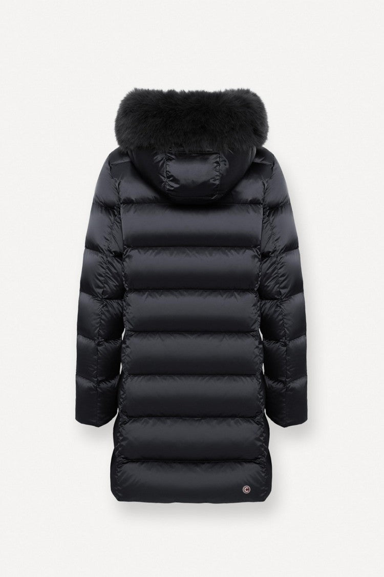 Colmar Black Hooded Longline Quilted Polyamide Puffer Coat