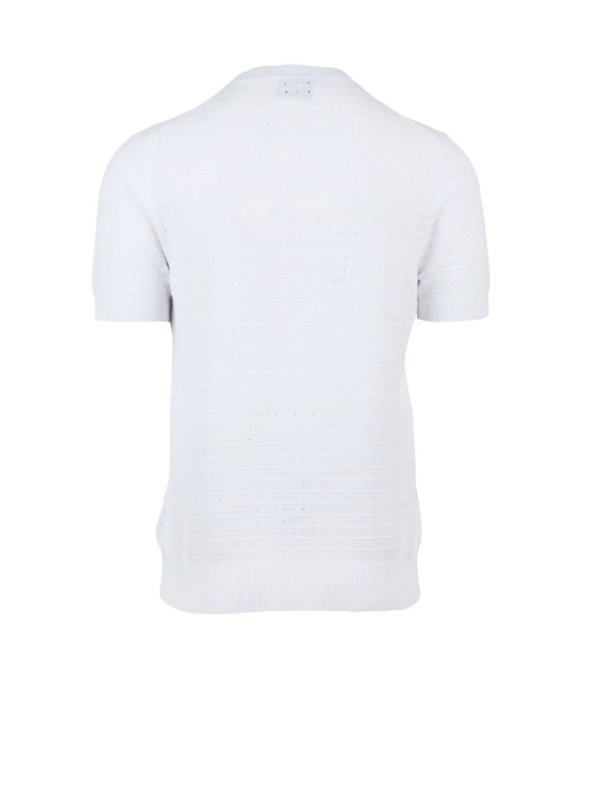 Alpha Studio White Cotton Polyester Crew Neck Knit Top