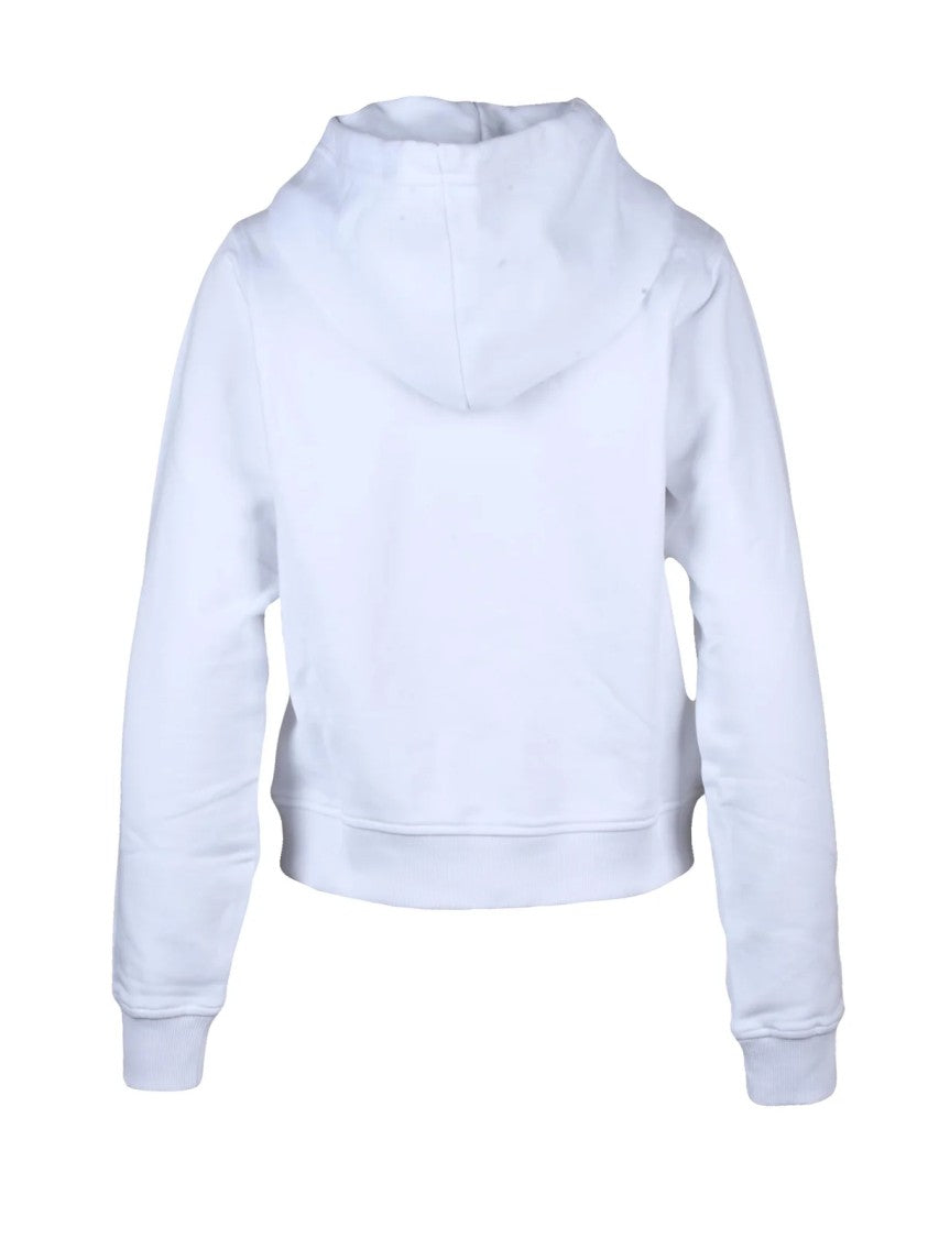 Diesel Cropped White Hooded Sweatshirt With Bold Logo And Ribbed Cuffs