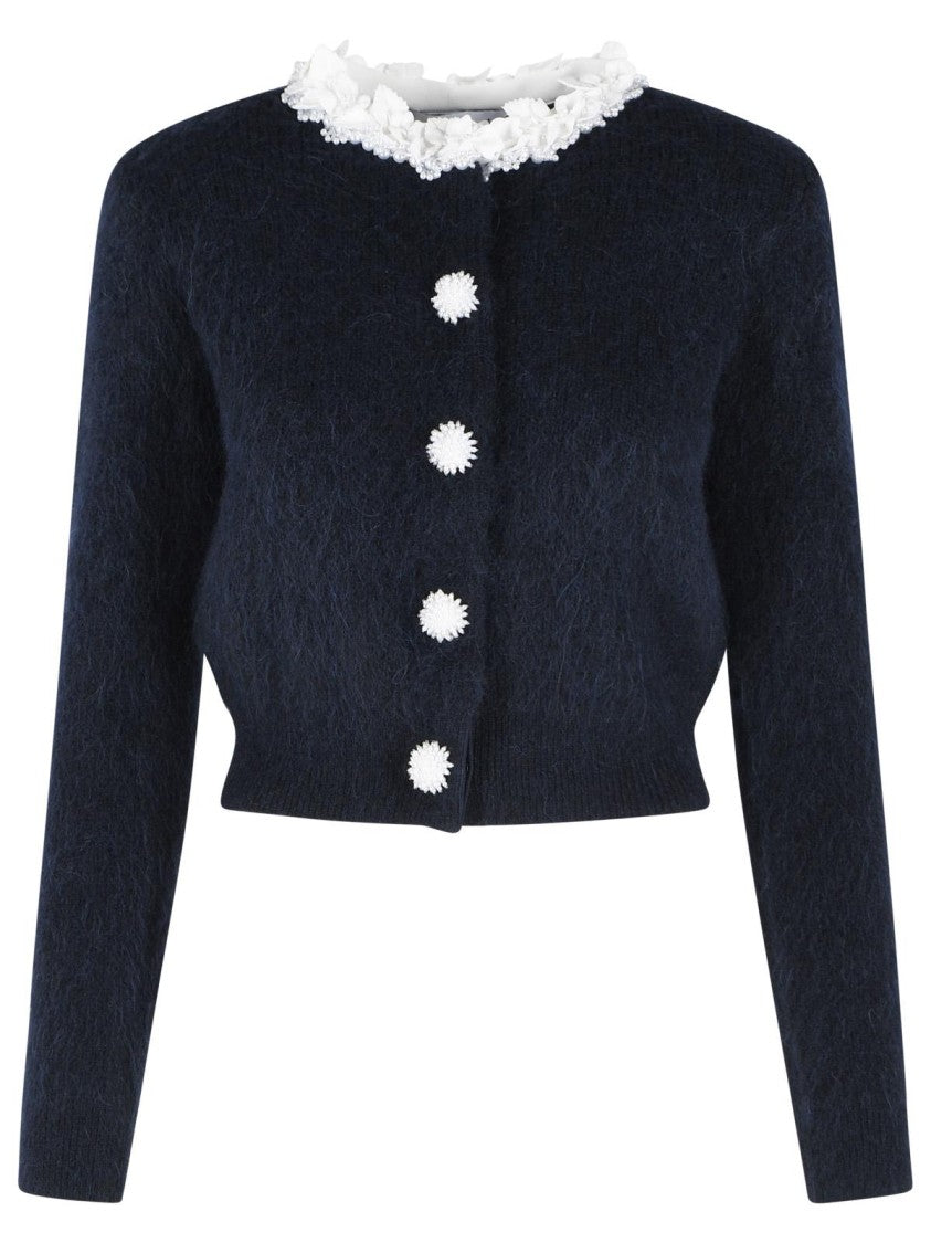 Self-Portrait 'Flower' Navy Alpaca Blend Cardigan