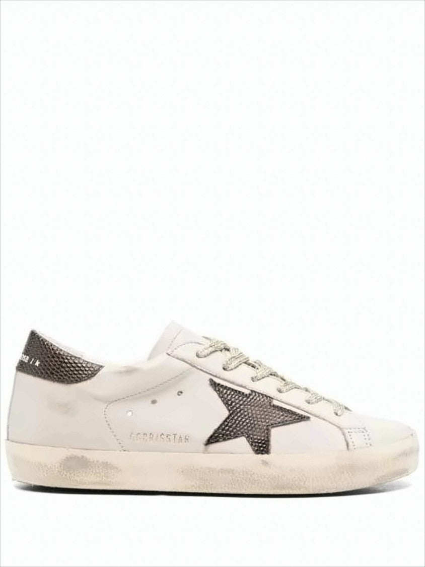 Golden Goose Distressed White Leather Sneakers With Textured Star