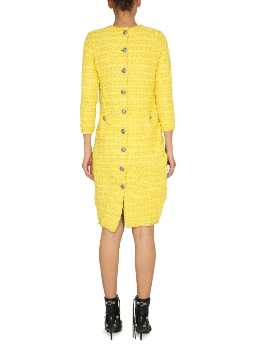 Balenciaga Textured Wool Tweed Knit Short Dress
