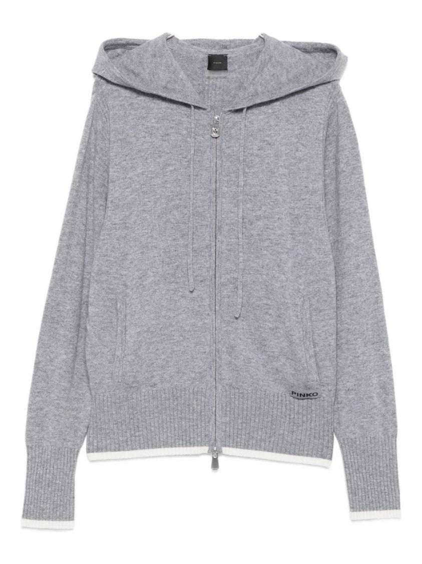 Pinko Soft Knit Zip-Up Sweater With Drawstring Hood