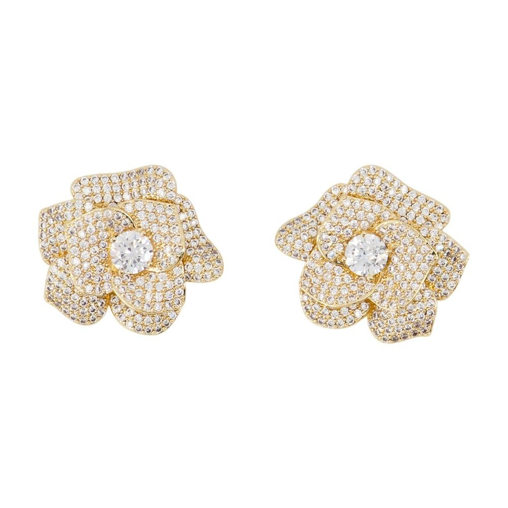 Self-Portrait Crystal Flower Earrings - Silver - Gold