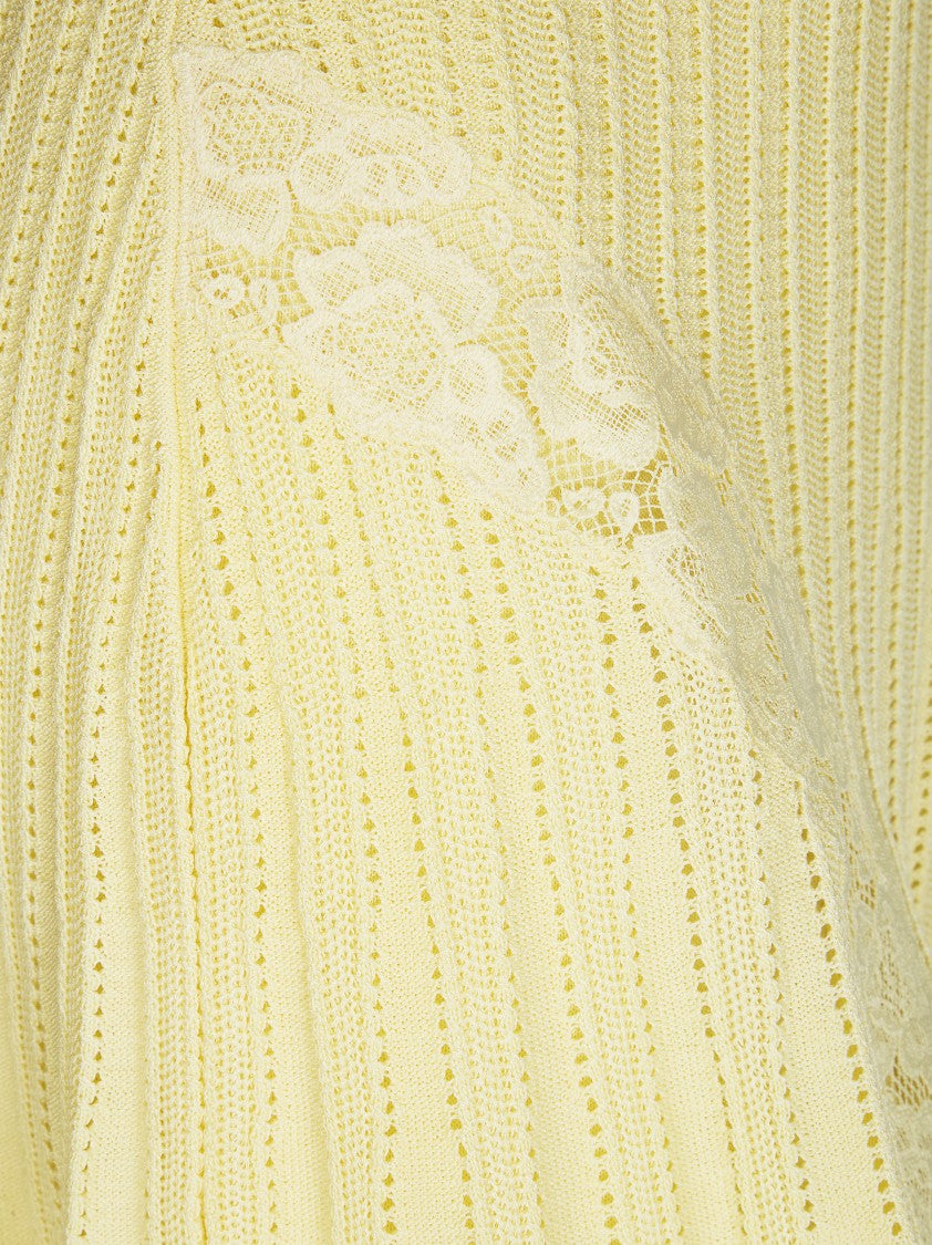Self-Portrait Yellow Pointelle Knit Scalloped Mini Skirt
